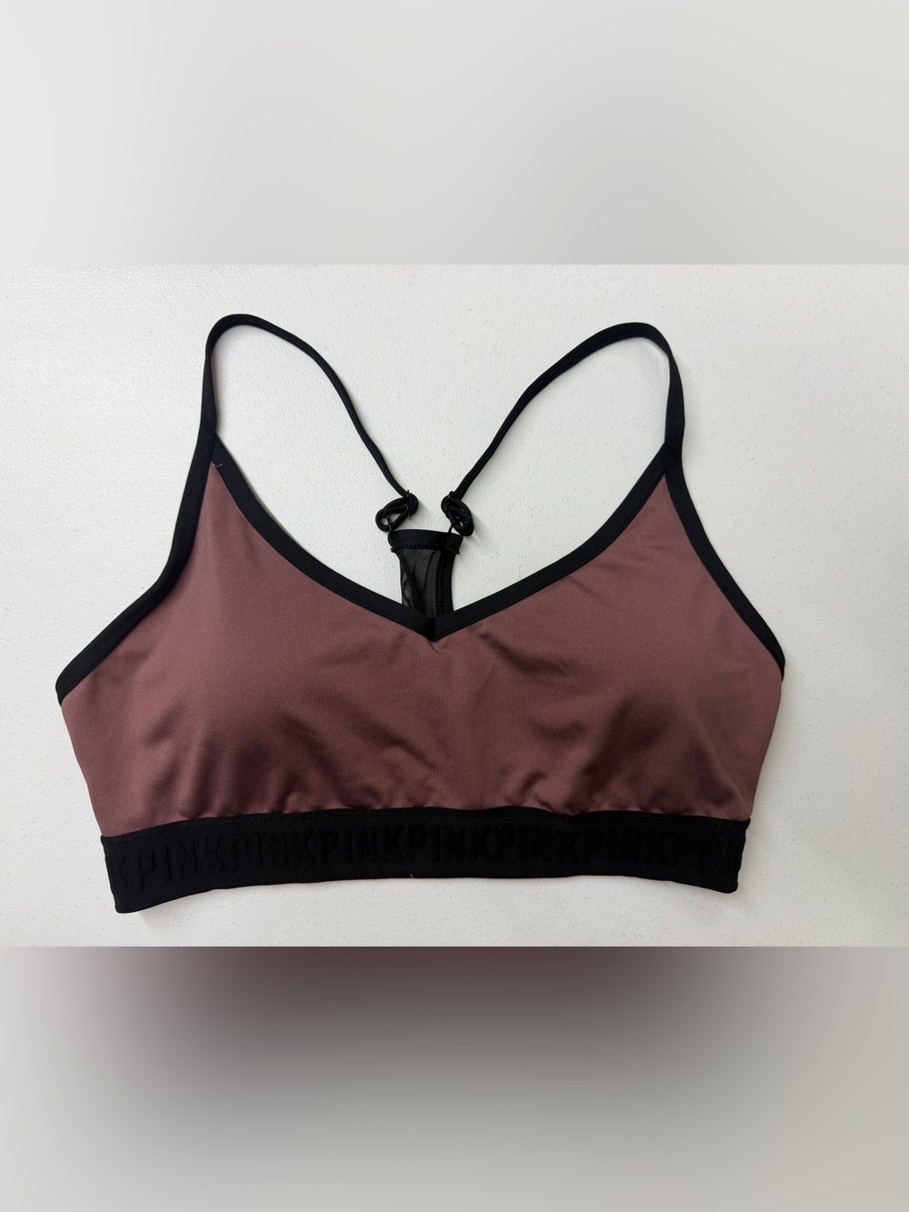 Victoria’s Secret PINK Ultimate Sports Bra Size Large Mauve Black Racerback